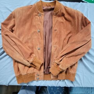 Vtg Vera Pelle Light Brown Suede Bomber Jacket